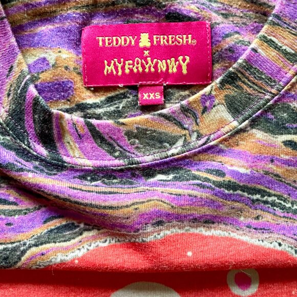 Teddy Fresh x Myfawnwy Collaboration Unisex Tie-Dye Mushroom T-Shirt size XXS - Picture 3 of 6